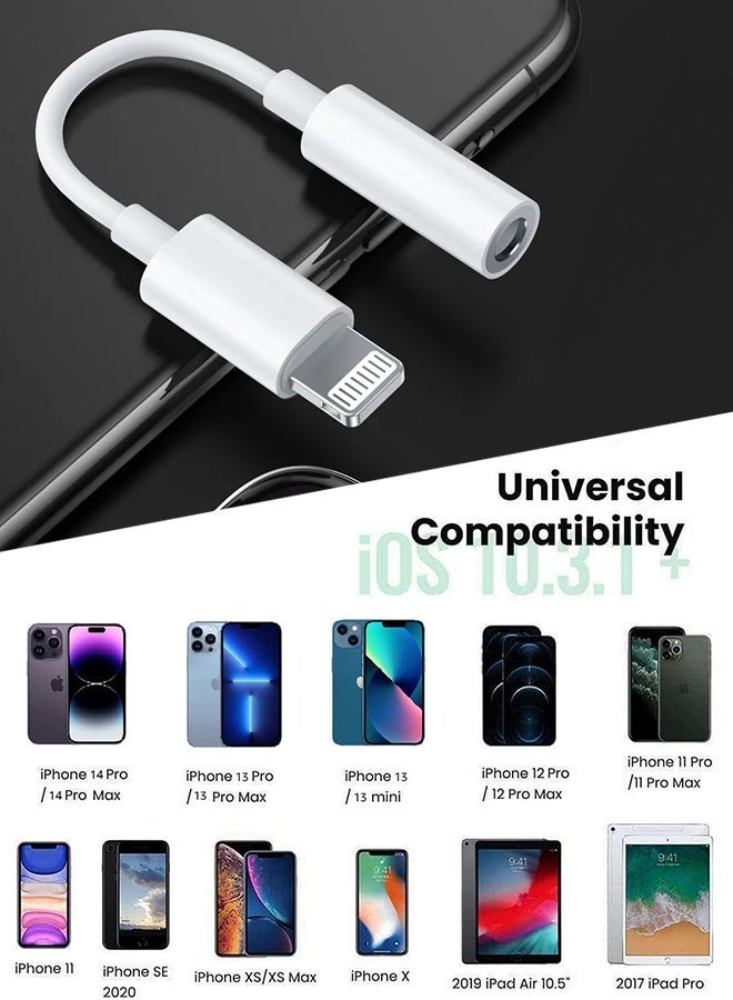 Tersely 2 Pack Headphones Adapter,Lightning to 3.5 mm Headphone/Earphone Jack Audio Aux Adapter Dongle Compatible with iPhone 14 13 12 11 Pro XR XS Max X 8 7 6s Plus(Cannot be Used for Phone Calls) - Image 4